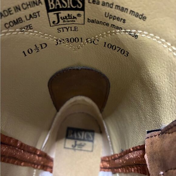 Justin Western Cowboy Boots Brown Leather Men’s 10.5 D Like New - Picture 8 of 8